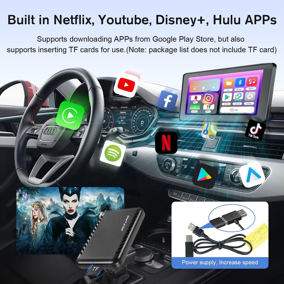 [2024 Newest] The Drivebox Pro for Car Autoflix,4 in 1 Android Auto Wireless Adapter & CarPlay Wireless Adapter with Netflix/Youtube/Screen Mirroring, Magic Link CarPlay Box Stream to Your Car