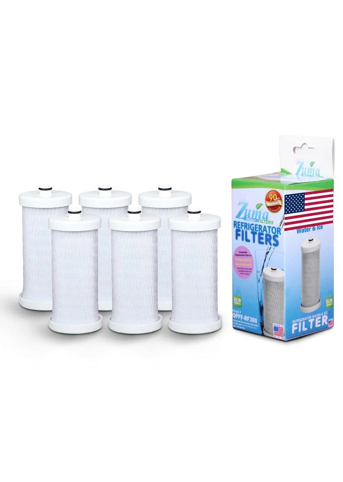 ZUMA Brand , moisture and Ice Filter , Model # OPFF-RF300 , suitable with Frigidaire® RG100 - 6 Pack - Made in U.S.A.