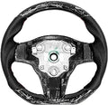 Cobra-tek Carbon Fiber Steering Wheel Forged suitable with Tesla 3 2017 - 2018 - 2019 - 2020 - 2021 - 2022 - Red Stitches - Non-Slip and Protection - Hand-Saber