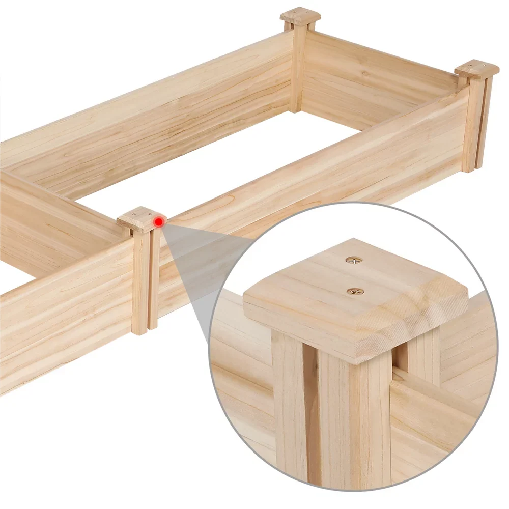 Easyfashion Wooden Raised Garden Bed,  96.7 x 24.6 x 10.6inch (L x W x H),Natural Wood