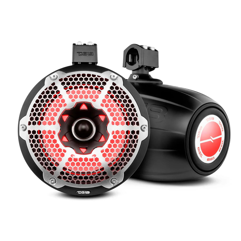 DS18 HYDRO 10" Neodymium Marine Towers w/Built-In Passive Radiator, 1" Driver &amp; RGB LED Lights - 900W - Black