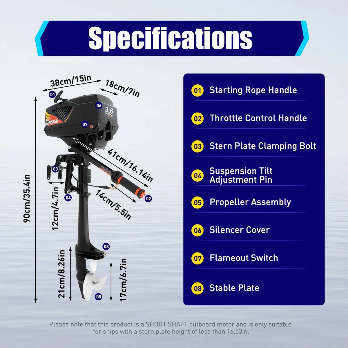 2 Stroke 3.6  Gasoline Outboard Motor, 55cc Fishing craft Engine with moisture Cooling System Clutch Control Black
