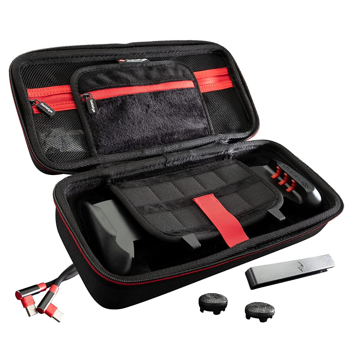 BONUS: 2 Thumbsticks+1 JoyCon Rail. Satisfye ZenGrip Pro Gen 3 OLED Elite Bundle, Accessories matching with Switch - The Bundle includes: Grip, Elite Case and a Low Profile USB C-C Cable