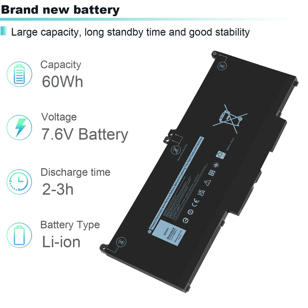 For  Latitude 5300 5310 (2-in-1) 7300 7400 60Wh Laptop Battery MXV9V