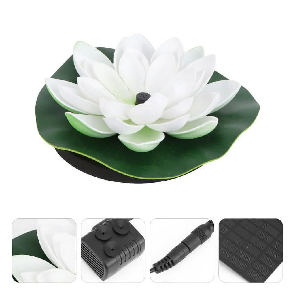 HOTBEST Solar-powered Waterproof Lotus Lamp Lotus Fountain Novel Fish Pond Fountain Garden Decor aqua Lily Bird Bath Fountain(White)