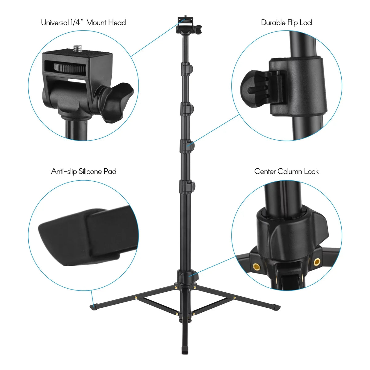 Andoer 168cm/66in 2-in-1 Phone Selfie Stick and Tripod - Supports up to 3KG, Includes Phone Holder, Action Camera Bracket, and Remote Shutter for Smartphones, Mirrorless Cameras, and Action Cameras
