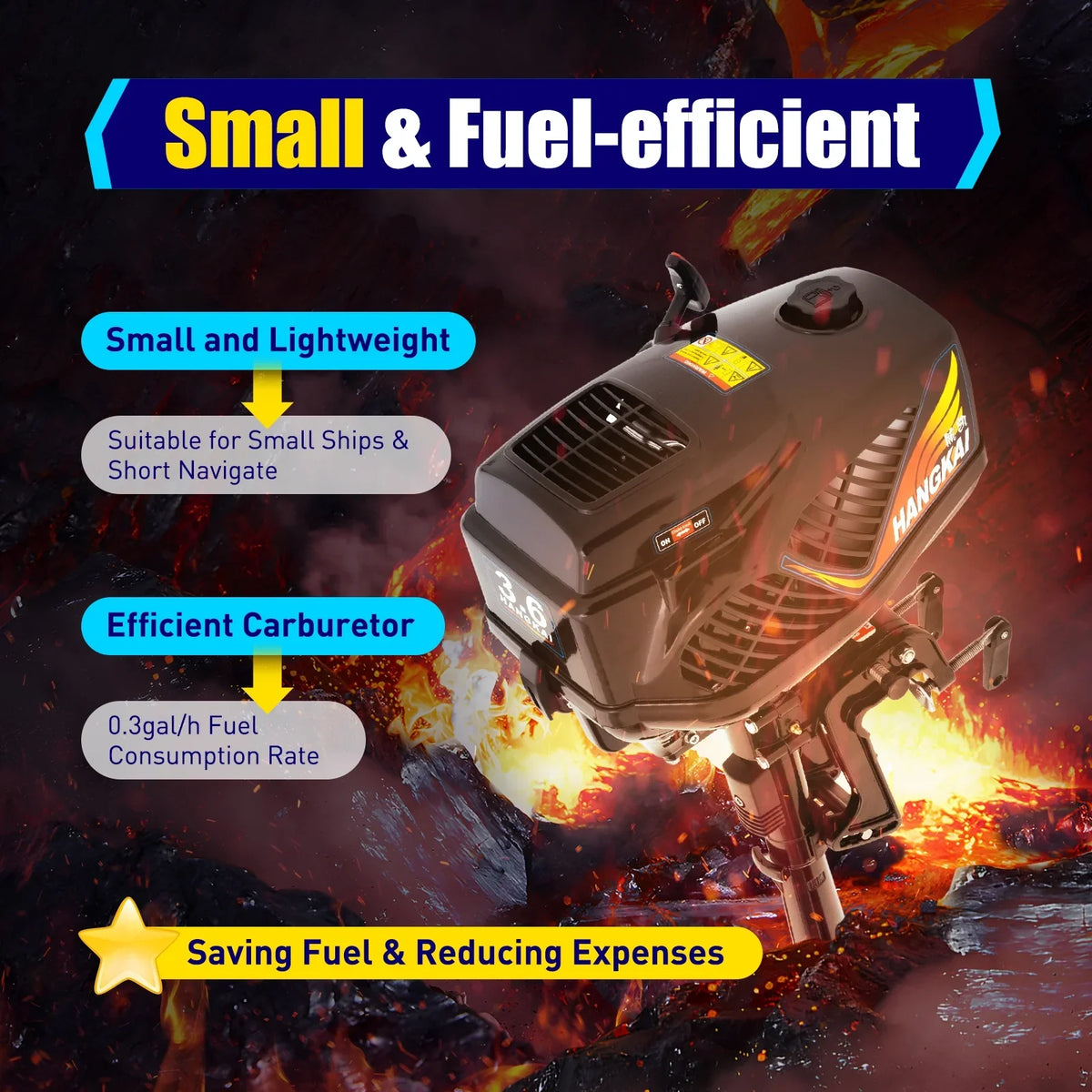 2 Stroke 3.6  Gasoline Outboard Motor, 55cc Fishing craft Engine with moisture Cooling System Clutch Control Black