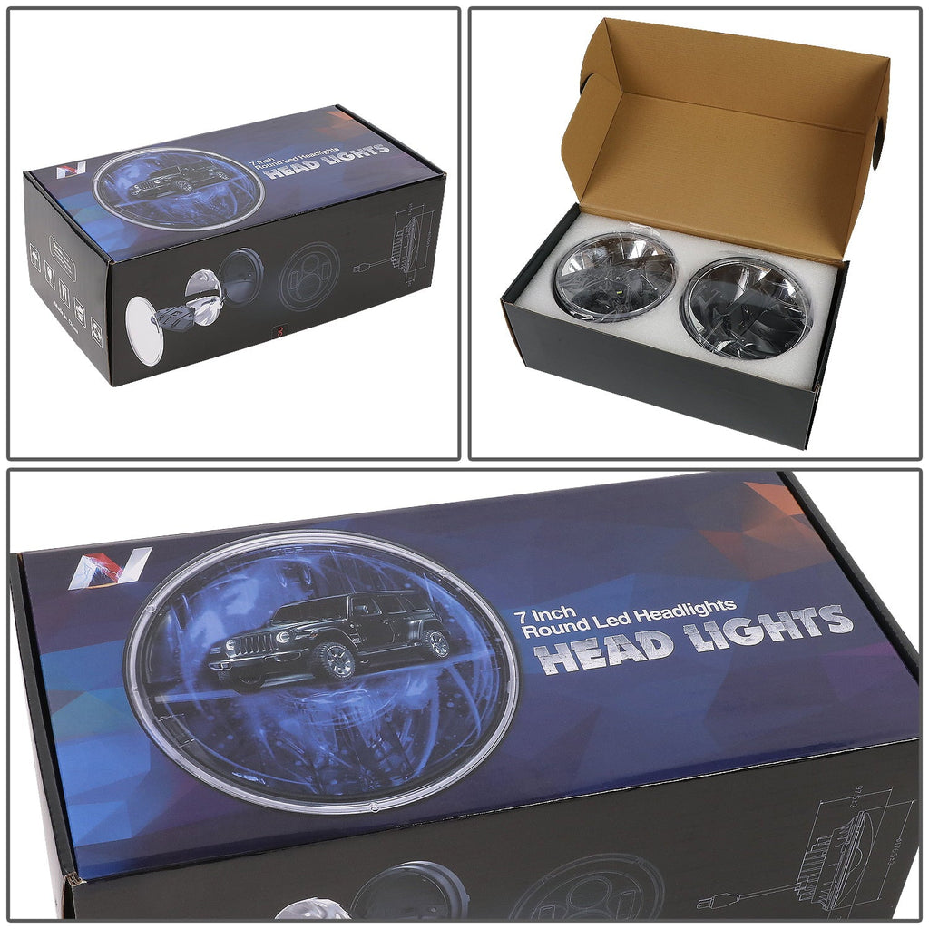 NUVISION LIGHTING NVL-HL-002 Nuvision For 1997 to 2018 Jeep Wrangler/Wrangler JK TJ LJ CJ 2Pcs 7 inches LED Halogen Chrome Housing Headlights 10 11 12 13 14