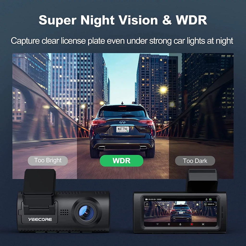Yeecore D32 Dual Dash Dam, Built-in WiFi GPS, 2.5K+1080P Dash Cam Front and Rear, Portable Magnetic Mount, Super Night Vision, Parking Mode, Dash Camera for Cars App Control, G-Sensor, Accident Record