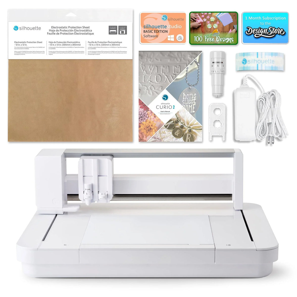 Silhouette Curio 2 w/ Advanced Blade Pack, 38 Oracal Sheets, Siser HTV