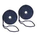 2 PCS 1/2 Inch 15 FT Double Braided 16 Strand Nylon Dock Line Mooring Line vessel Dock Rope NAVY BLUE