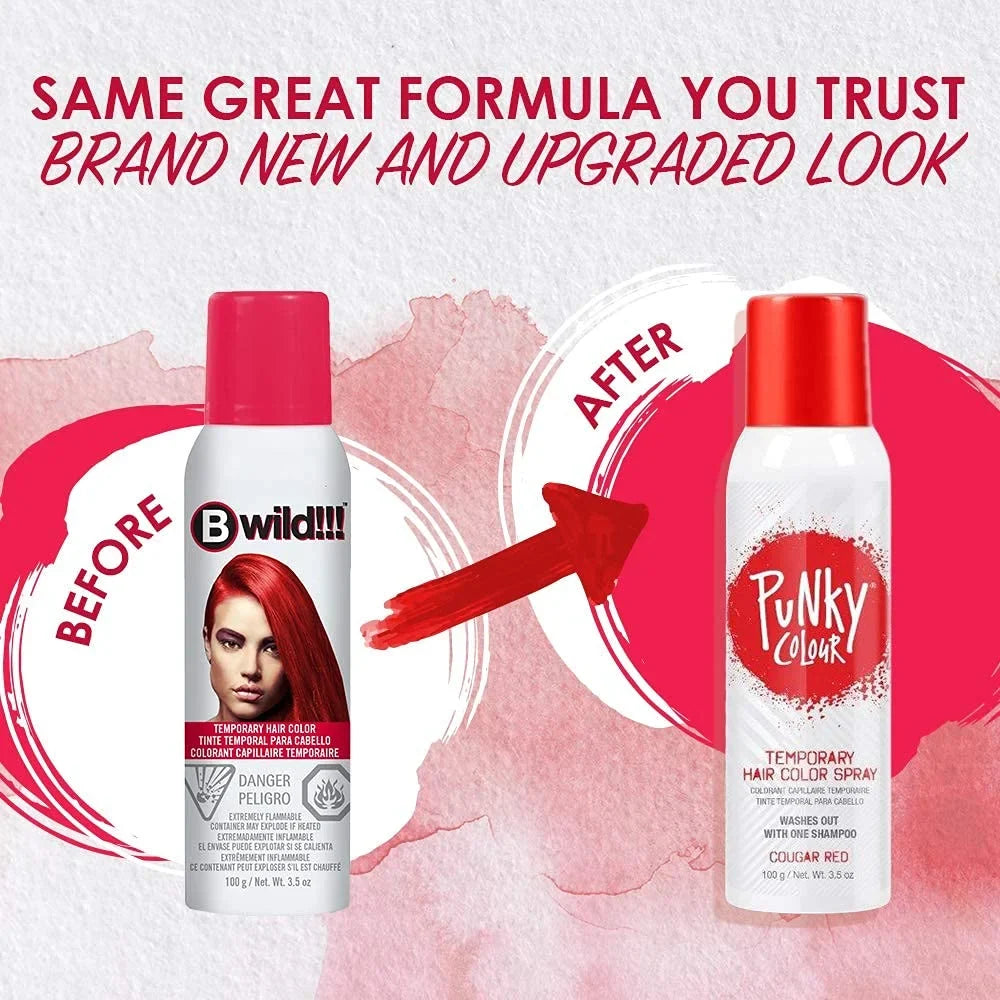Punky Temporary Hair Color Spray, Cougar Red, Non-Damaging Spray-On Hair Dye Instant Vivid Hair Color, 3.5 oz, 1-Pack