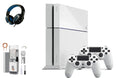 PlayStation 4 500GB Gaming Console White Headset 2 Controller with BOLT AXTION Cleaning Kit Bundle Like New