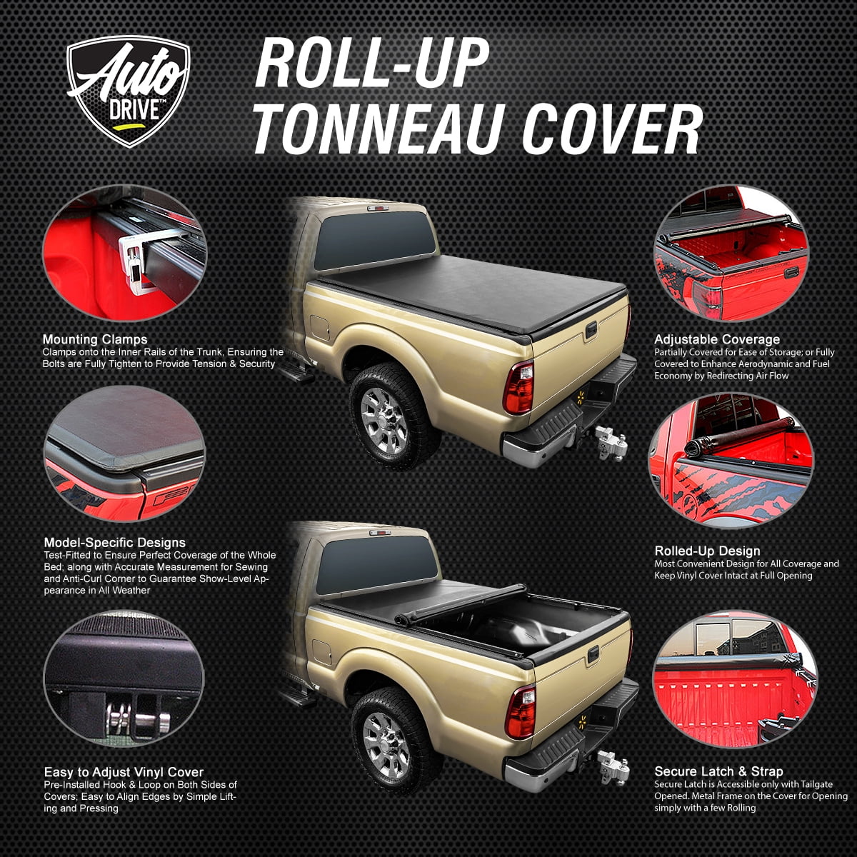 Auto Drive Soft Roll up Truck Bed Tonneau wrap Fits 2009-2023 Ram 1500 5.7FT Bed (67.4") w/o RamBox