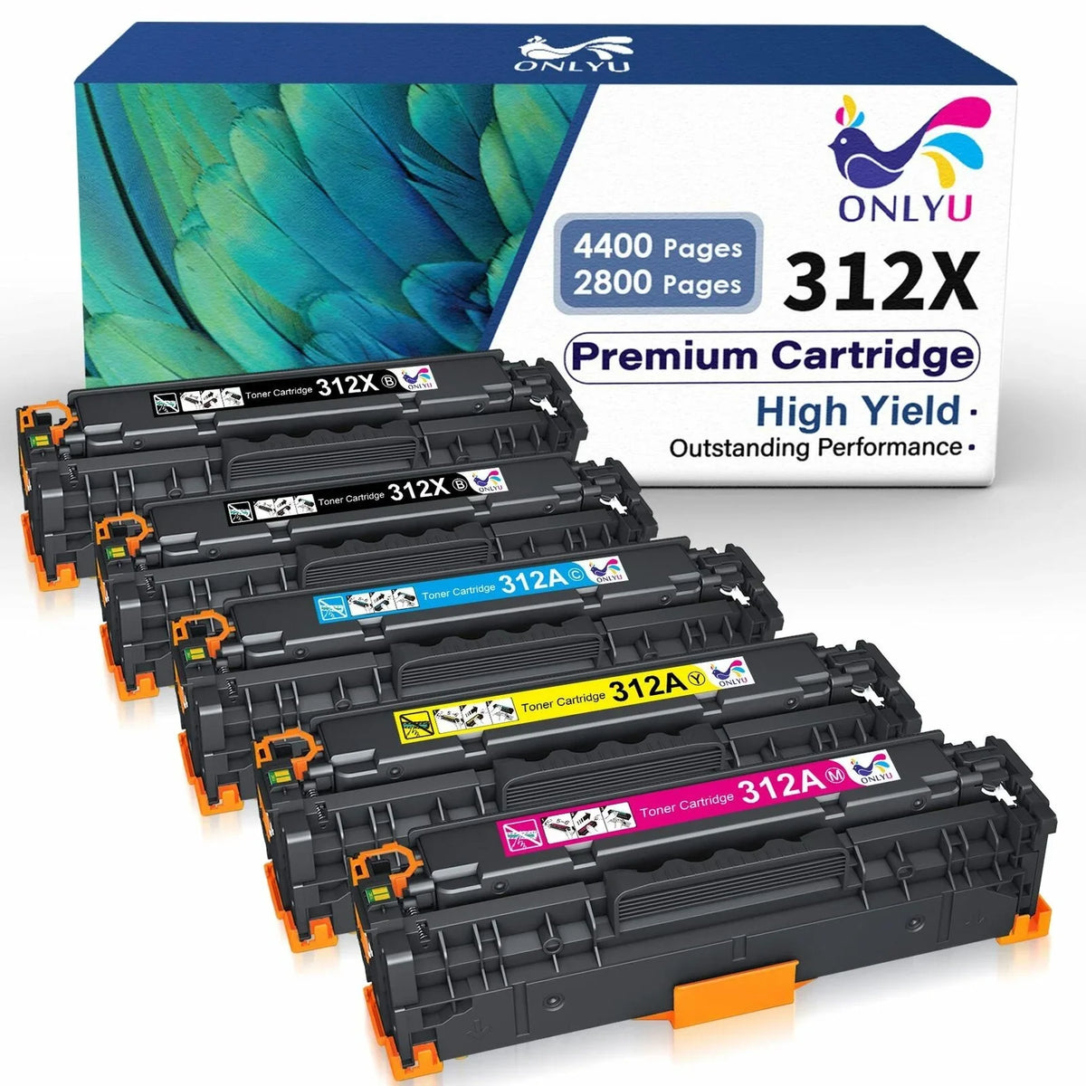 312X Toner Cartridges 312A Toner Replacement for  312X 312A CF380A CF380X CF381A CF382A CF383A appropriate with  Laserjet Pro 400 Color M451dw M451dn M451nw MFP M475dw M475dn M375nw Printer, 5-Pack