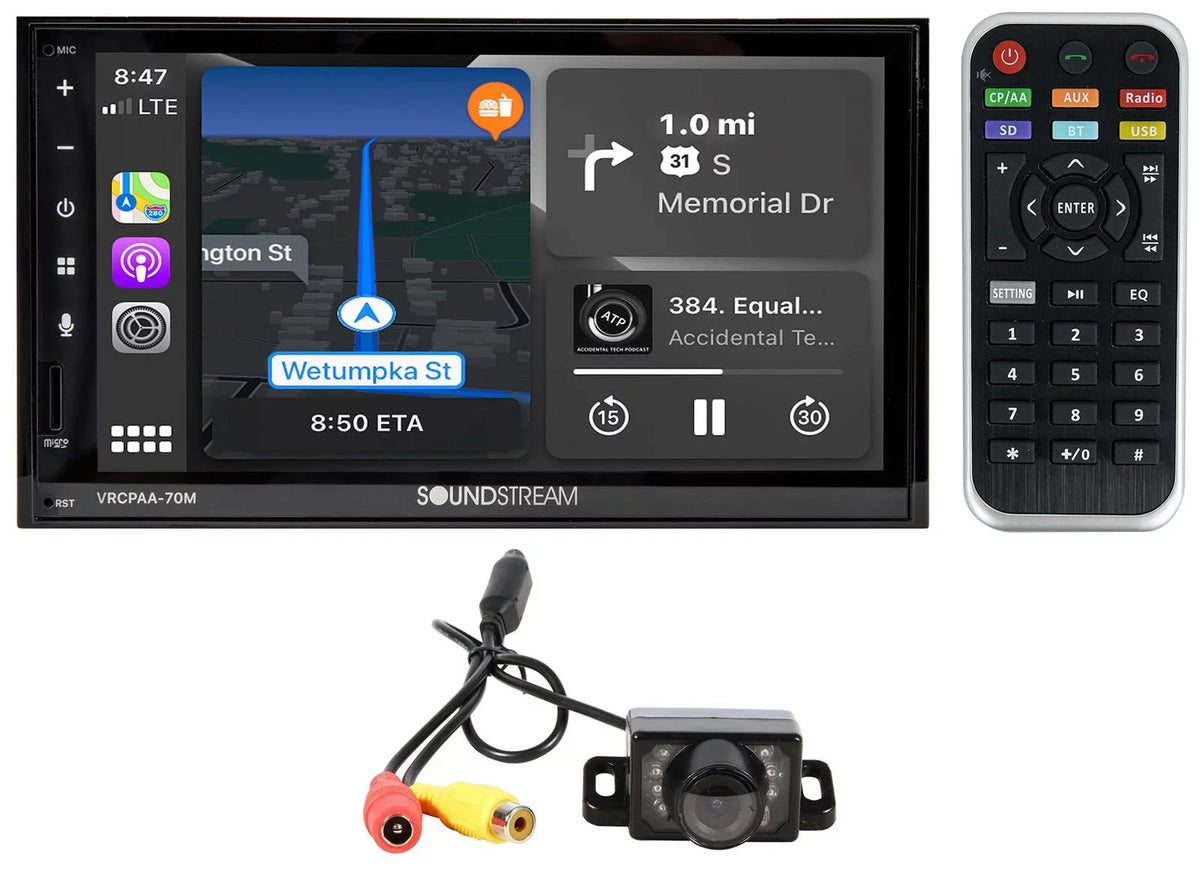 Soundstream VRCPAA-70M 7" Double DIN Bluetooth  CarPlay & Android +Camera