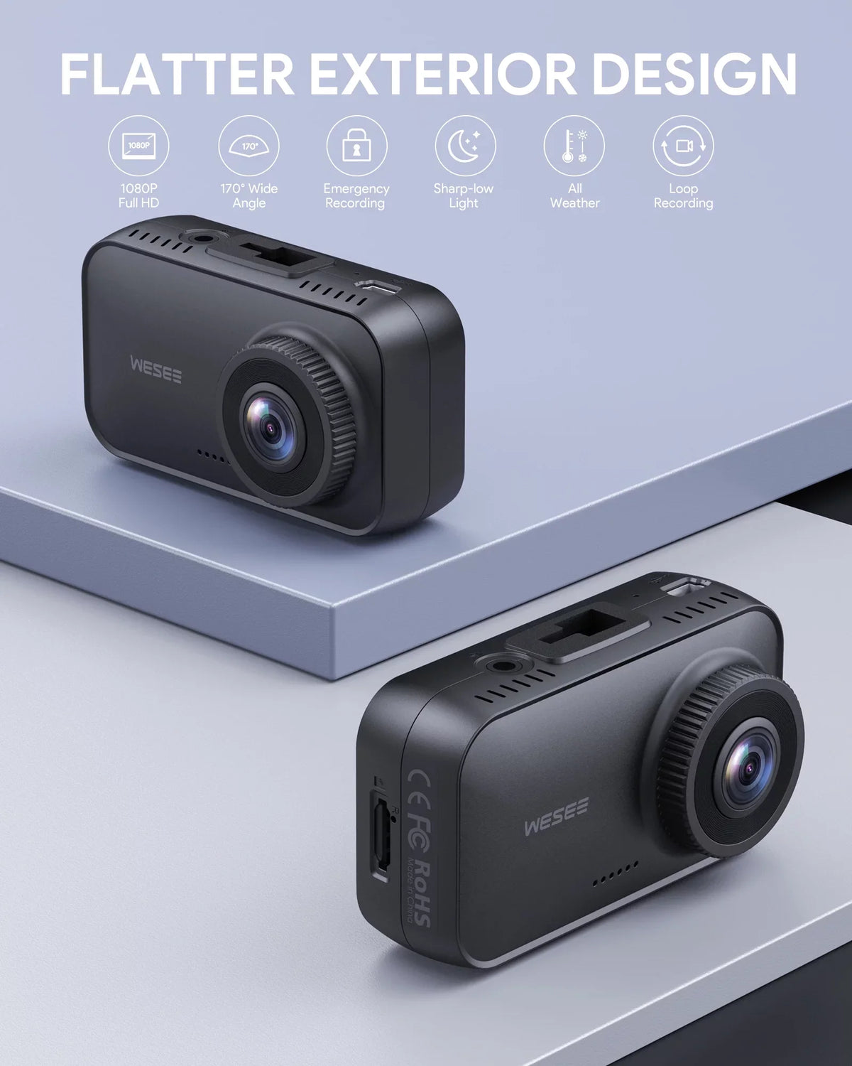 WESEE Dash Cam 1080P FHD Car Camera 170° Wide-Angle Dash Camera 128GB for Cars
