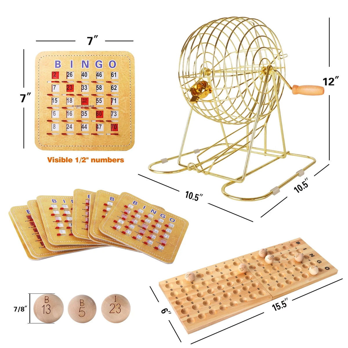excellent for Kids, Adults and Family Party. GSE Games & Sports Expert Deluxe Bingo Game Set with Gold Bingo Cage, Wood Masterboard, Wood Bingo Balls and Shutter Bingo Cards