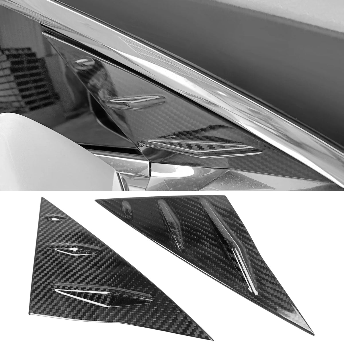 Ikon Motorsports Front Window Louver suitable With 2017-2023 Tesla Model 3, Side 1/4 Scoop shield Real Carbon Fiber Windshield Vent Panel Air Vent Trim 2PCS