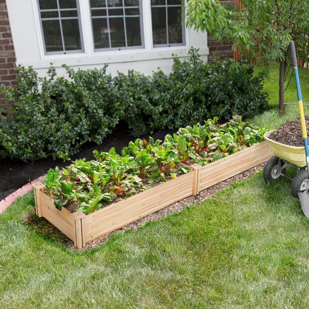 Easyfashion Wooden Raised Garden Bed,  96.7 x 24.6 x 10.6inch (L x W x H),Natural Wood