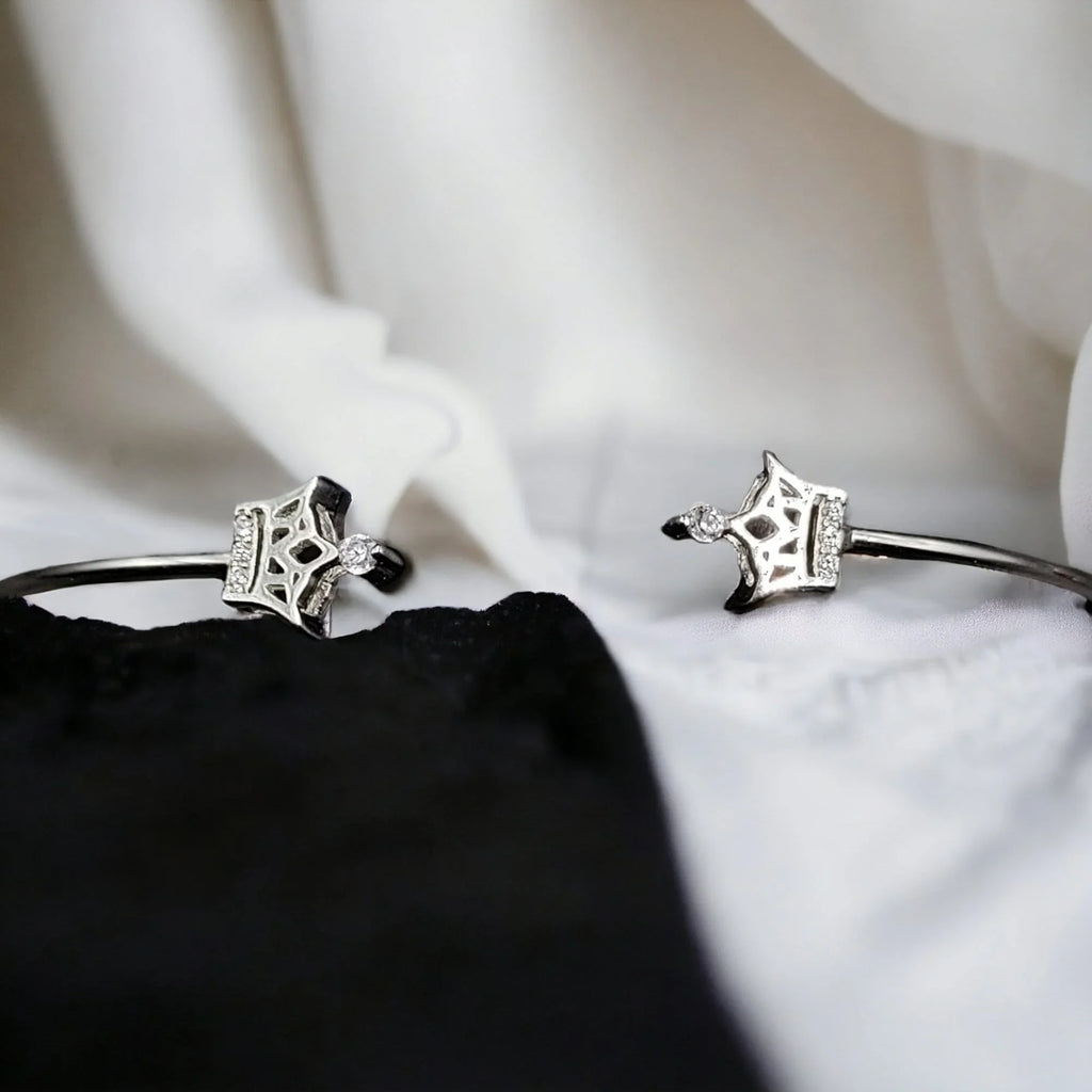Crown Bracelet With Open Ends Solid Silver CZ cuff style jewelry Handmade Kada Adjustable Bracelet Best Gift idea for Girls