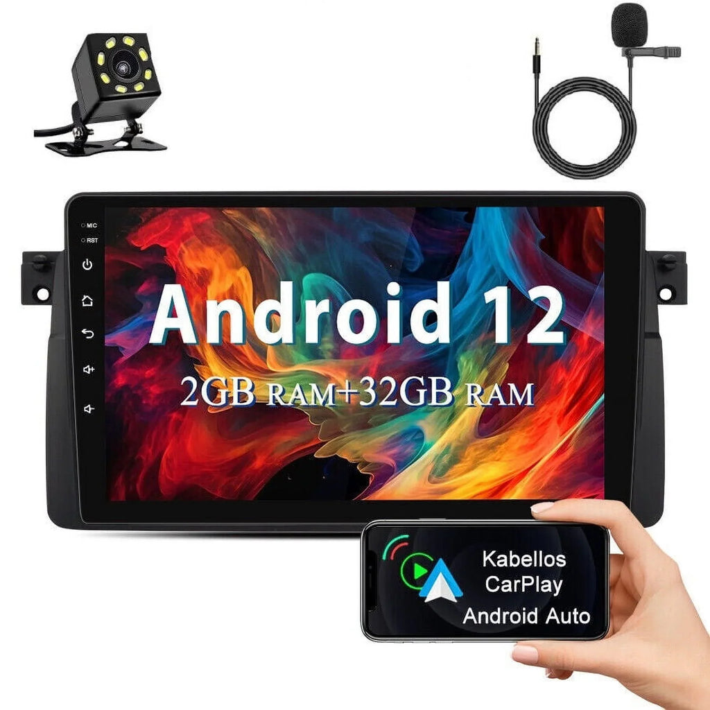 Android 12 Car Radio Stereo for  E46 M3 9 inch Touch Screen 2+32GB USB RDS  Carplay Android Auto HD WIFI GPS FM Bluetooth