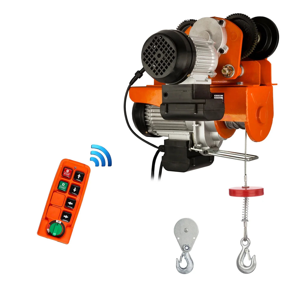 Electric Rope Hoist w/trolley 220~240V 50/60HZ w/ Emergency Stop Wireless. / 1100 lbs. Prowinch 550 lbs
