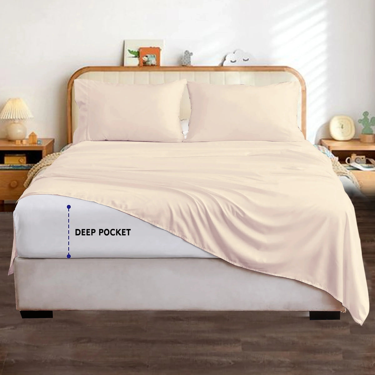 Hotel Brand 1000 Thread Count 6-Piece Extra Deep Pocket Super Soft Sheet Set Fit Upto 22 Inches Deep Pocket, Solid Pattern, 100% Egyptian Cotton @ 'hotellinen' (King, Ivory)