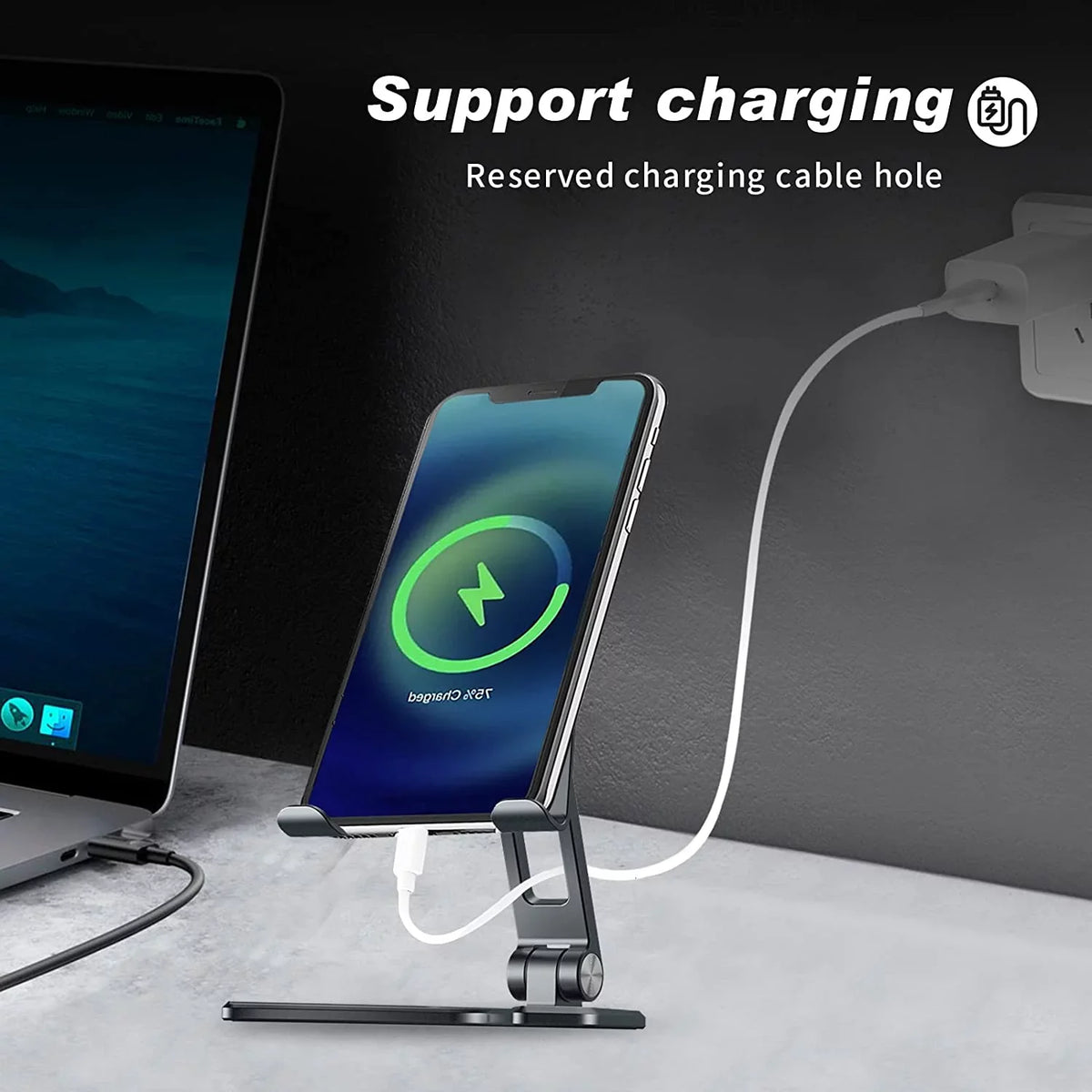 Foldable Mobile Phone Stand Holder, Can Reduce Neck Fatigue and Pain, Thickened Aluminum Desktop Stand appropriate with All Mobile Phones, iPhone, Desktop Accessories 4-8'' (Grey)