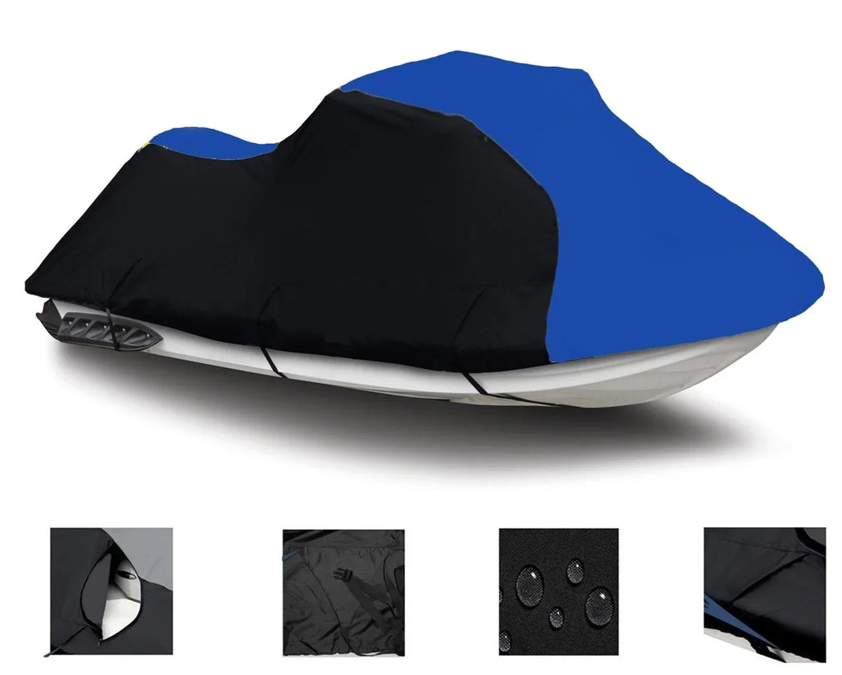 BLACK / BLUE HEAVY-DUTY, Jet Ski PWC Watercraft protector appropriate for Kawasaki ZXi 750 & ZXi 900 1995 1996 1997 TOP OF THE LINE 2 Seater
