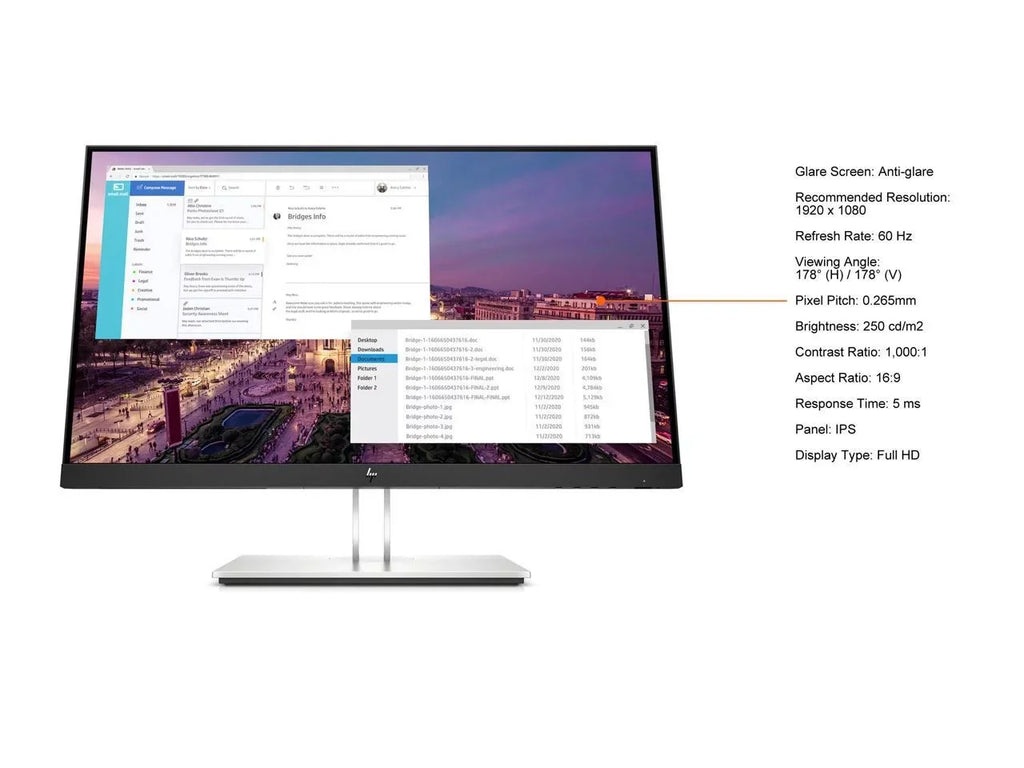 23" 60 Hz IPS FHD Monitors - LCD Flat Panel 5 ms 1920 x 1080 D-Sub, HDMI, DisplayPort Flat Panel E23 G4