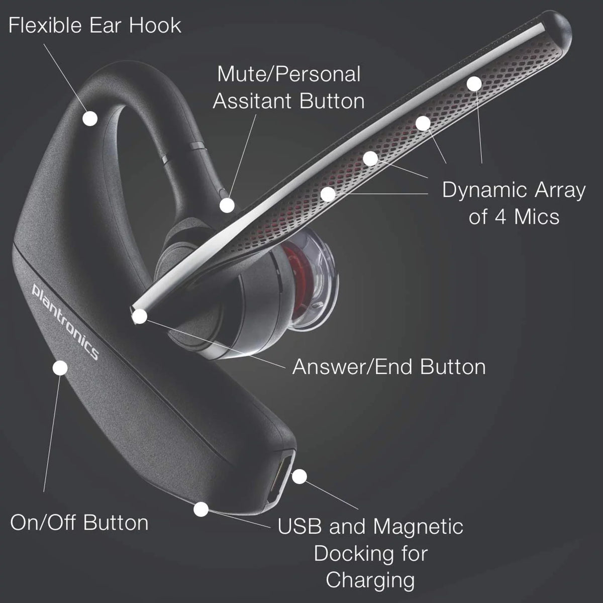 Plantronics Voyager 5200-UC Bluetooth Headset - 206110-01 - matching with Smartphones, PC, MaC, Softphones, Tablets