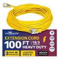 LifeSupplyUSA 100 ft Yellow Extension Cord - Durable Outdoor & Indoor Use, 16 Gauge, 3 Prong, Lighted, Flexible, Oil & Abrasion impervious, 10 AMP, 125V, 1250W, Smart Plug suitable.