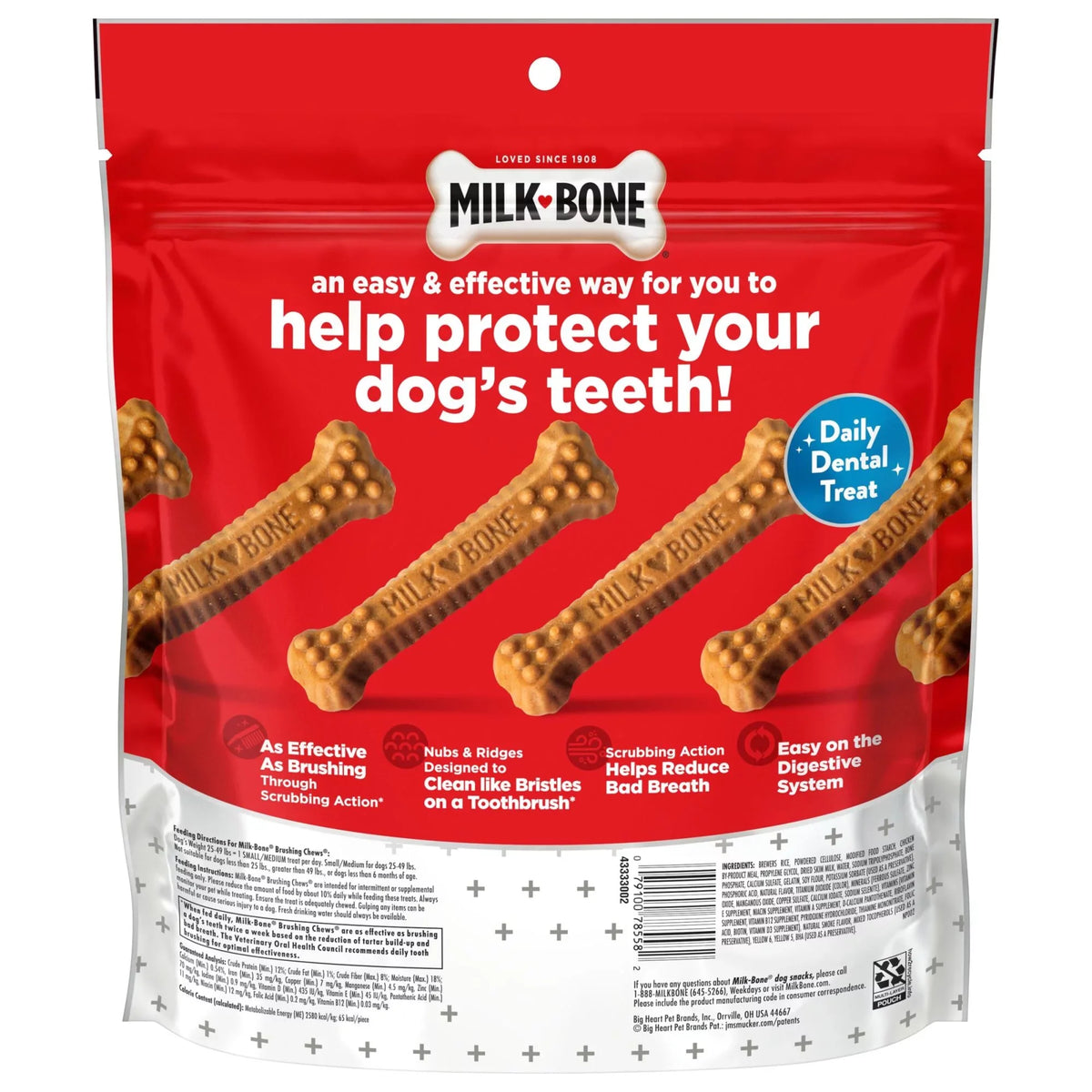 Bag, 25 Bones Per Bag. Milk-Bone Brushing Chews Daily Dental Dog Treats, Small/Medium, 19.6 Oz