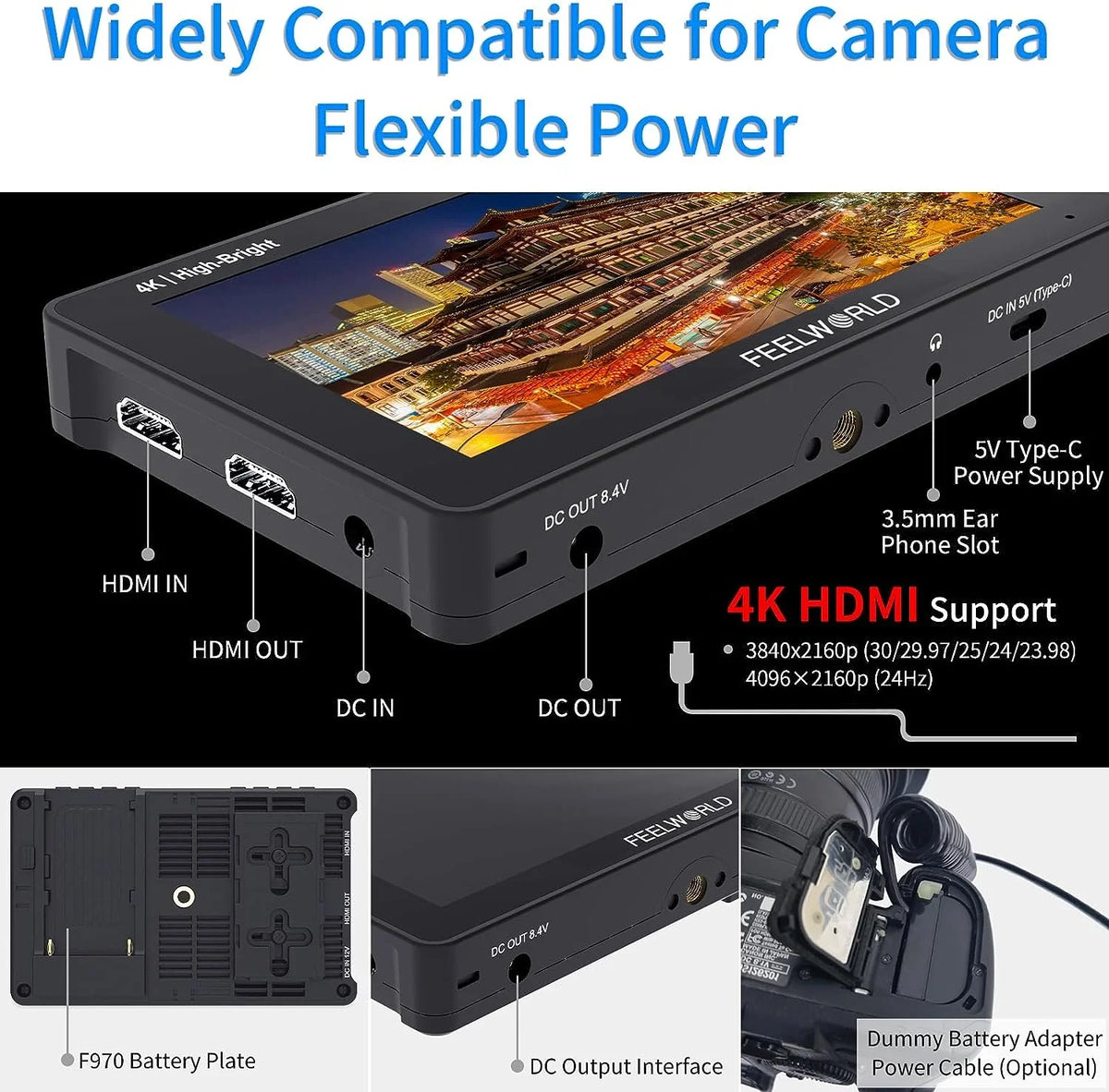 FEELWORLD F6 Pro +Battery +Carry Case 5.5 Inch 1600nits Touchscreen DSLR Camera Field Monitor with 3D LUT F970 External Kit Install for Power Wireless Transmission FHD 1920x1080 4K HDMI