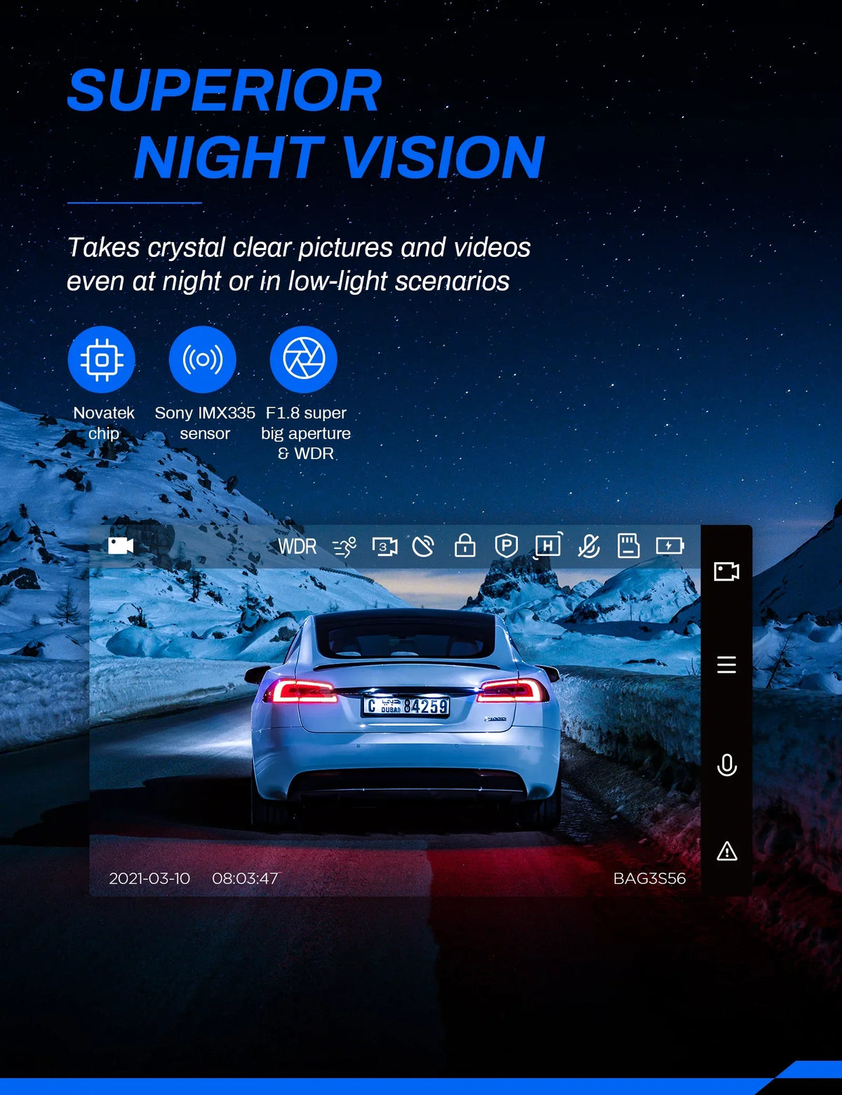 Crosstour Dash Cam, Front and Rear Crosstour 2.5K Dual Car Cam GPS Dash Camera for Cars 3 inch IPS Screen Magnetic Dashboard Recorder 170° Backup Camera