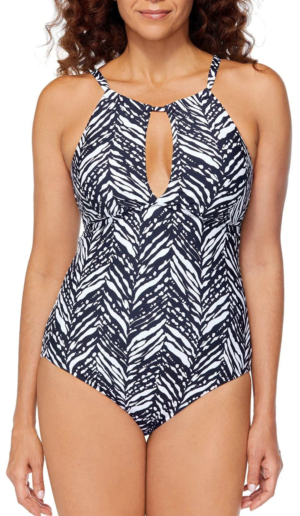 Leilani Womens Kalahari Poolside One Piece Swimsuit 6 Black/white