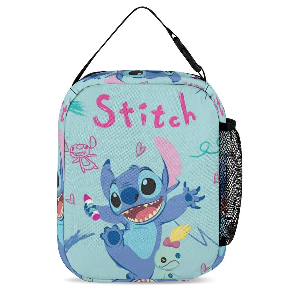 Happy Lilo Stitch Portable Lunch Bag Tote Bento Bag School Office Insulated Cooler Thermal Handbag For Adult Boys Girls Kids