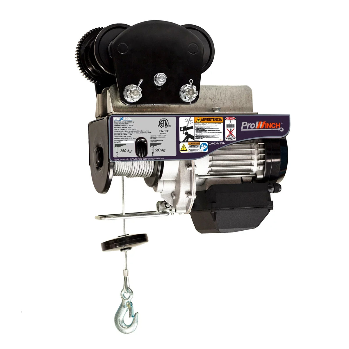 Electric Rope Hoist w/trolley 220~240V 50/60HZ w/ Emergency Stop Wireless. / 1100 lbs. Prowinch 550 lbs