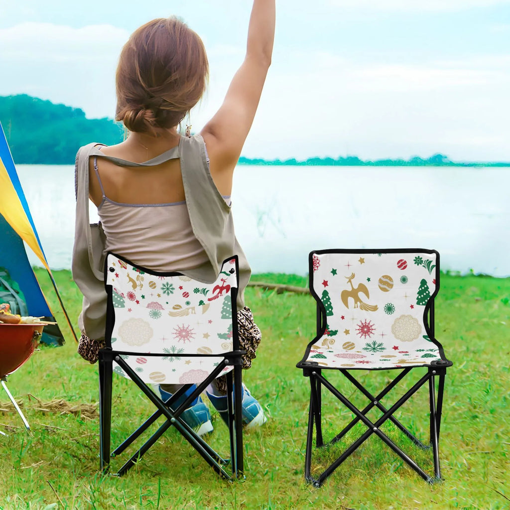 Christmas Deer Stars Snowflakes Portable Camping Chair Outdoor Folding Beach Chair Fishing Chair Lawn Chair with Carry Bag Support to 220LBS