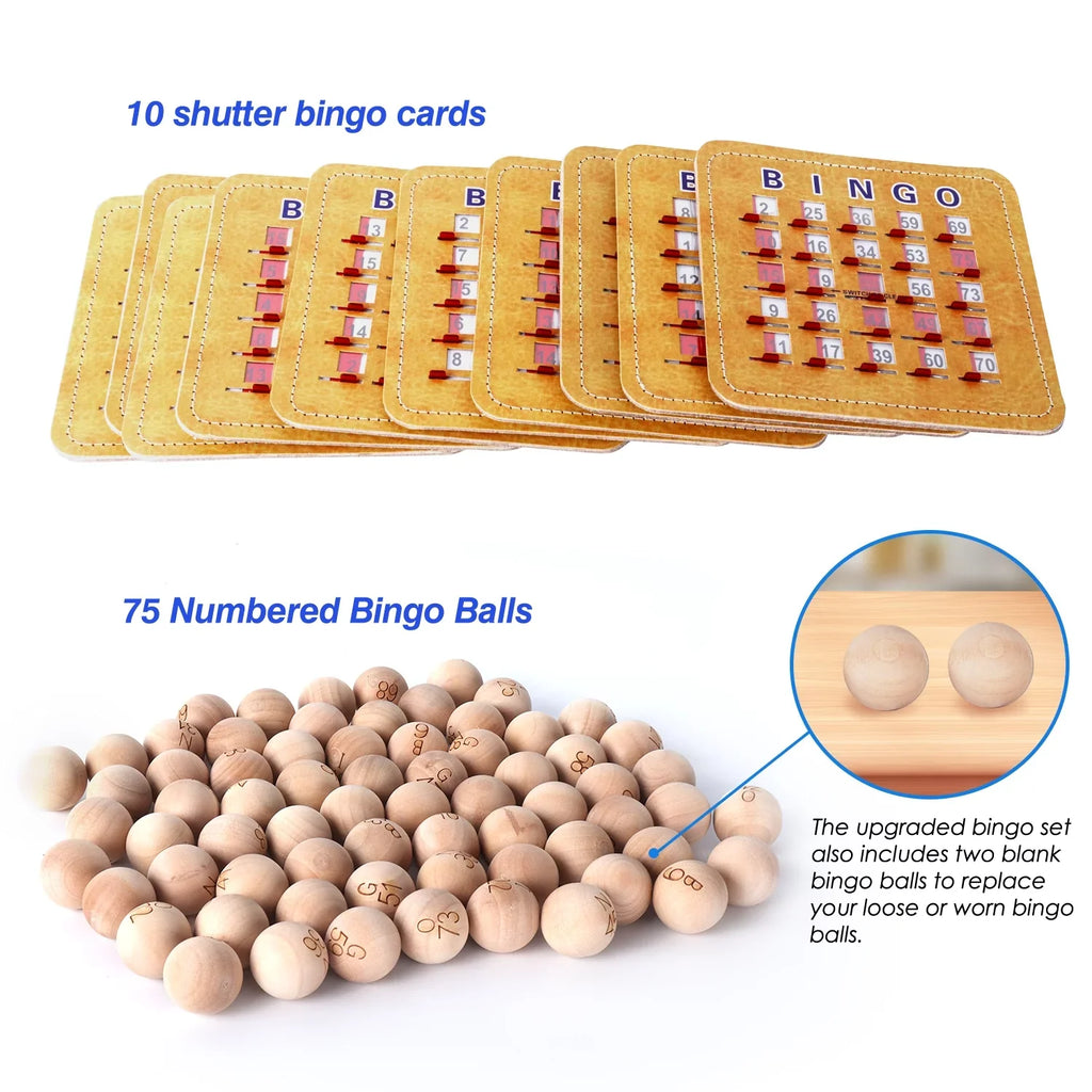 excellent for Kids, Adults and Family Party. GSE Games & Sports Expert Deluxe Bingo Game Set with Gold Bingo Cage, Wood Masterboard, Wood Bingo Balls and Shutter Bingo Cards