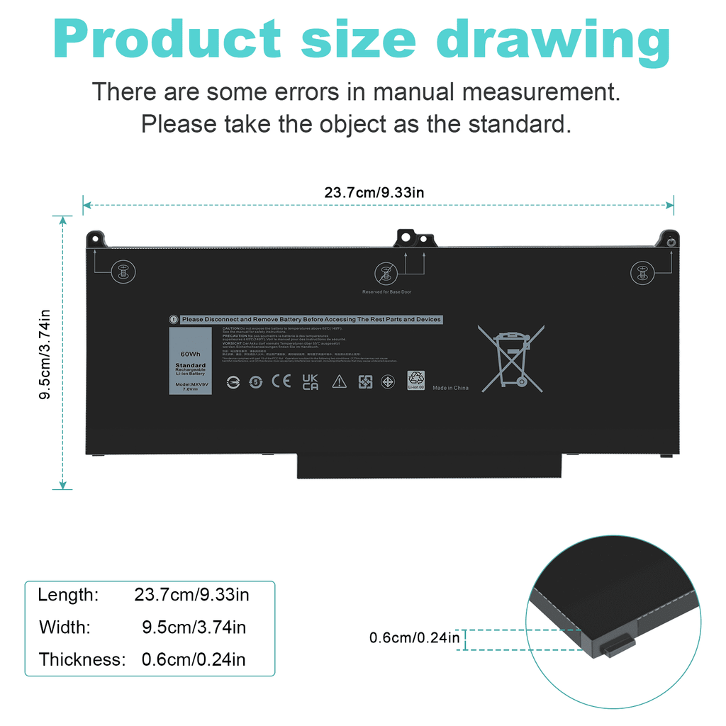 For  Latitude 5300 5310 (2-in-1) 7300 7400 60Wh Laptop Battery MXV9V