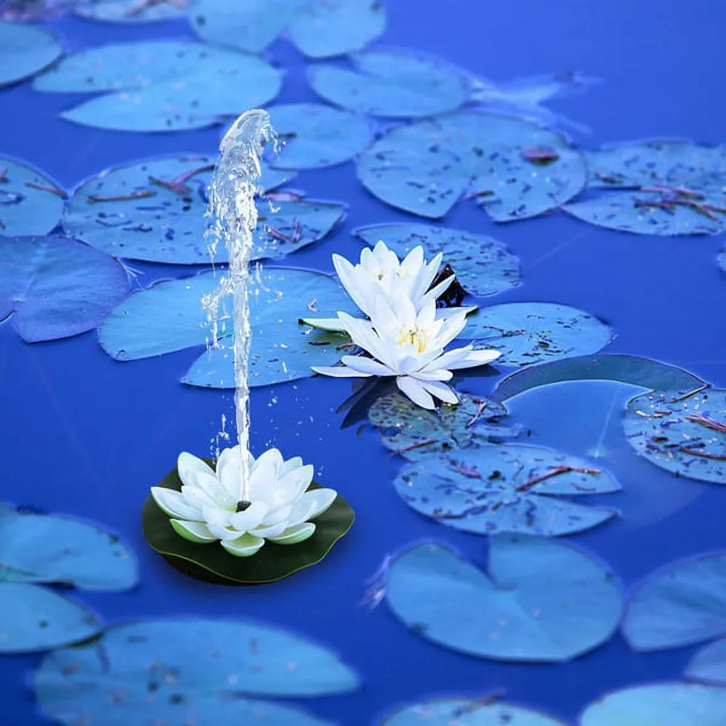 HOTBEST Solar-powered Waterproof Lotus Lamp Lotus Fountain Novel Fish Pond Fountain Garden Decor aqua Lily Bird Bath Fountain(White)