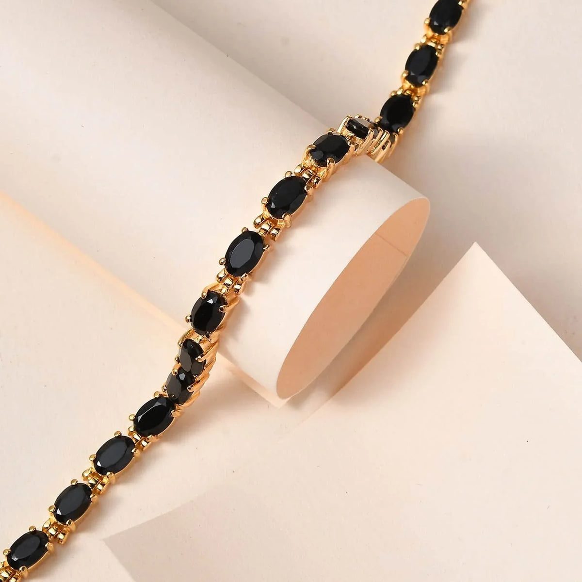 Shop LC Black Spinel Oval Stainless Steel Yellow Gold Ion Plated Bracelet for Women Jewelry Size 6.5" Ct 8.49 Birthday Gifts