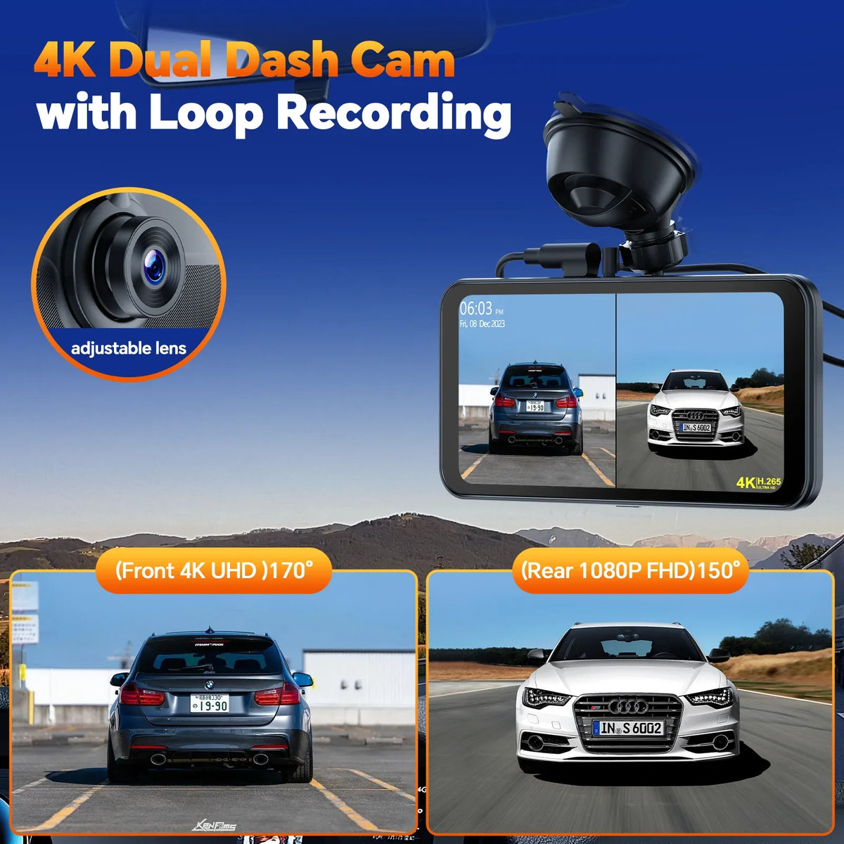 TOGUAR 6.25" Portable  Carplay Android Auto Screen with 4K Ultra HD Dash Cam, Wireless Car Play for GPS Navigation, Bluetooth Car Stereo, Backup Camera Park Assist, Mirror Link Car Radio Receiver