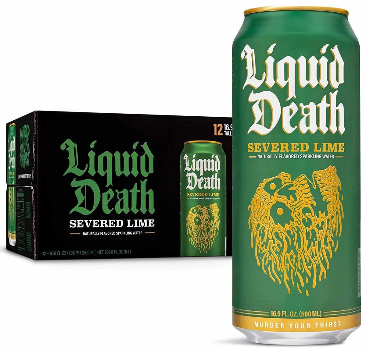 Tallboys (12-Pack). Liquid Death Sparkling moisture, Severed Lime 16.9 oz