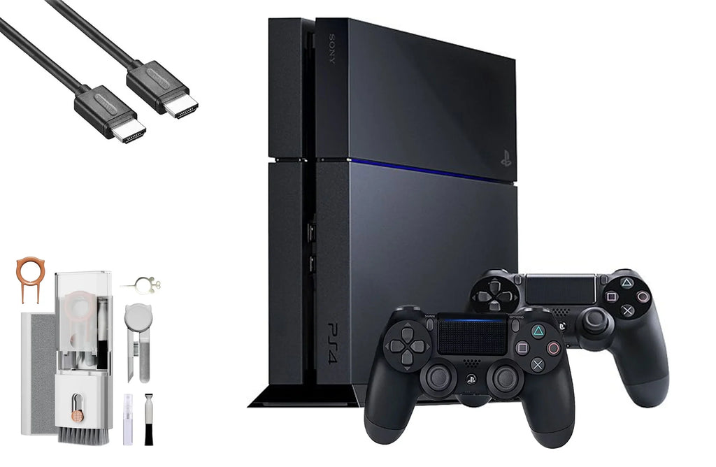 Pre-Owned  PlayStation 4 500GB Gaming Console Black HDMI Cable 2 Controller with BOLT AXTION Cleaning Kit Bundle (Refurbished: Like New)