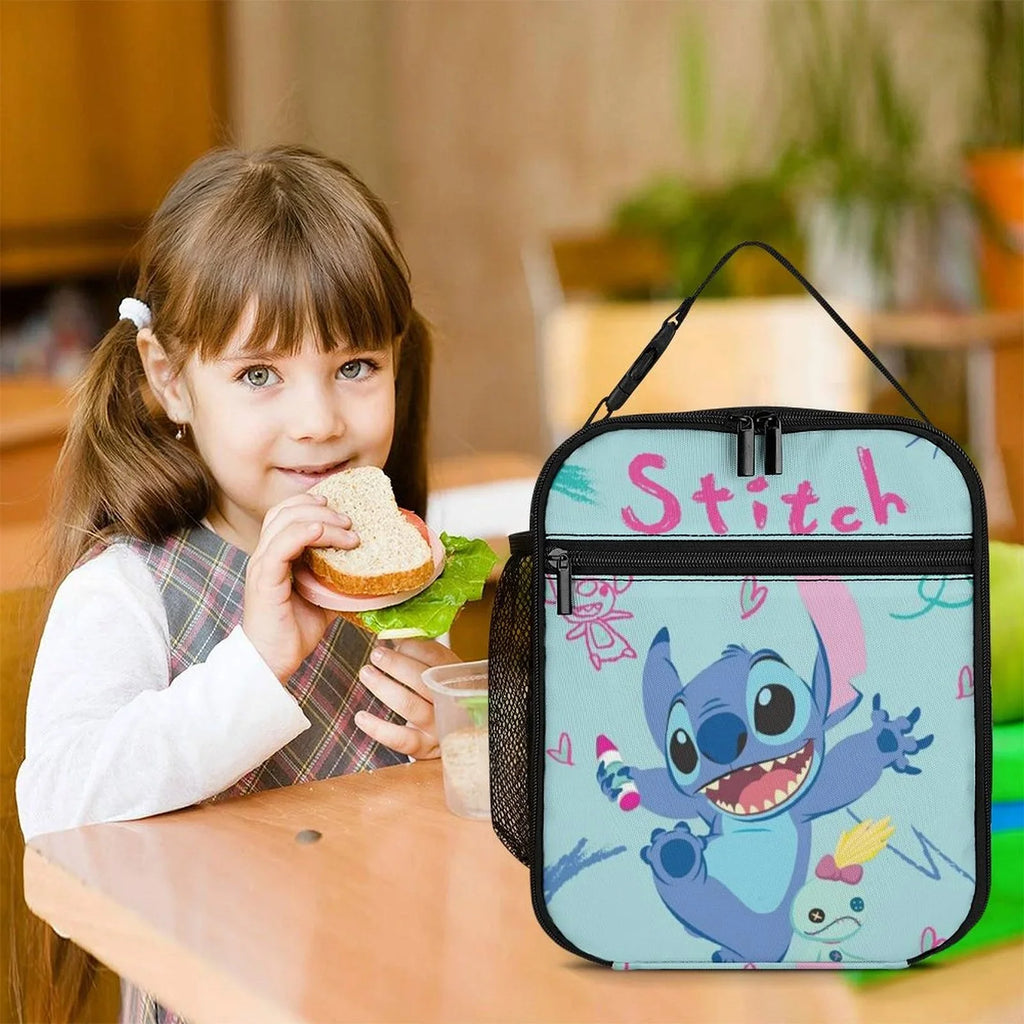 Happy Lilo Stitch Portable Lunch Bag Tote Bento Bag School Office Insulated Cooler Thermal Handbag For Adult Boys Girls Kids