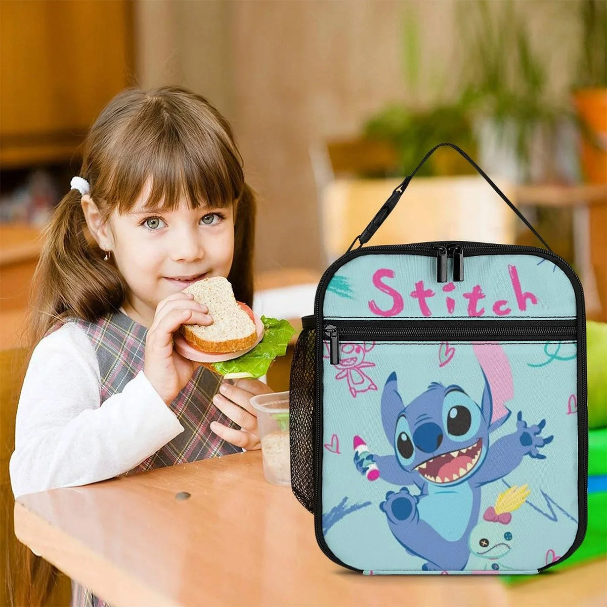 Happy Lilo Stitch Portable Lunch Bag Tote Bento Bag School Office Insulated Cooler Thermal Handbag For Adult Boys Girls Kids