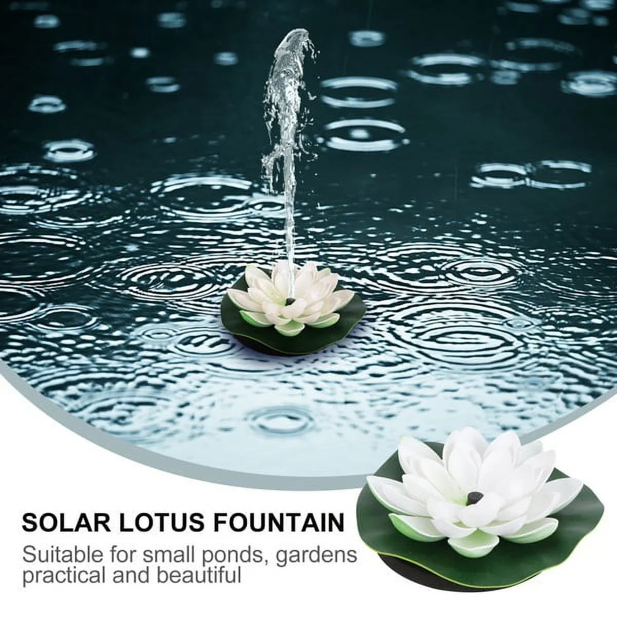 HOTBEST Solar-powered Waterproof Lotus Lamp Lotus Fountain Novel Fish Pond Fountain Garden Decor aqua Lily Bird Bath Fountain(White)